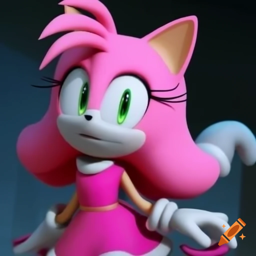 Pink cat character with dress and long hair inspired by Sonic