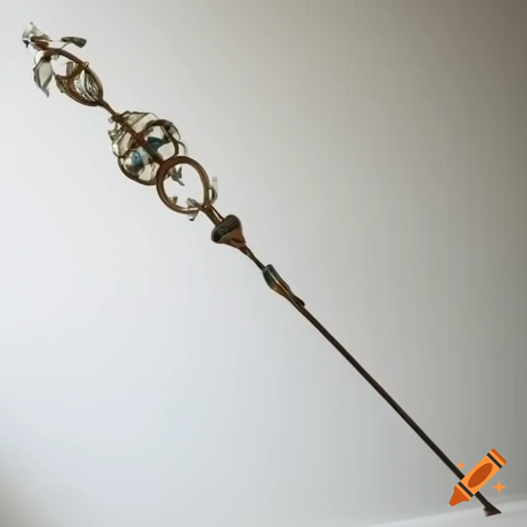 Elaborate metallic ceremonial staff in white and green