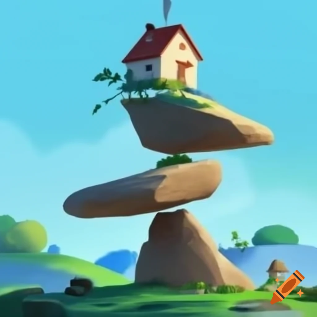 Balancing stone tower featuring house on top