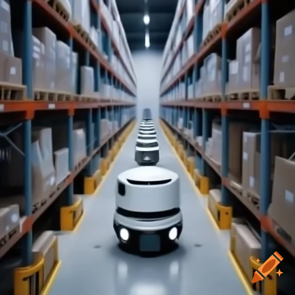 Automated warehouse featuring picking robots