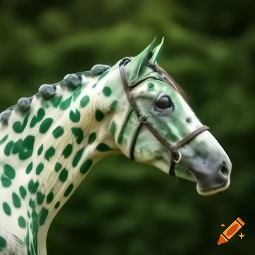 Green spotted horse standing gracefully