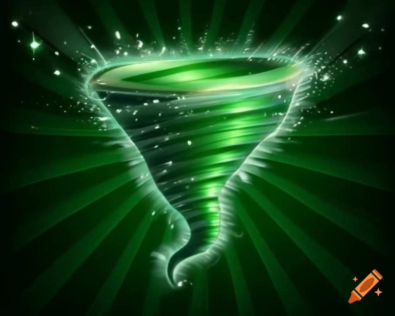 Sparkling green fairy dust in tornado shape with gold and silver highlights