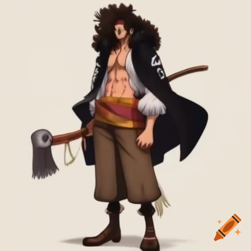 Anime-style male pirate with curly dark hair in hoodie and cape