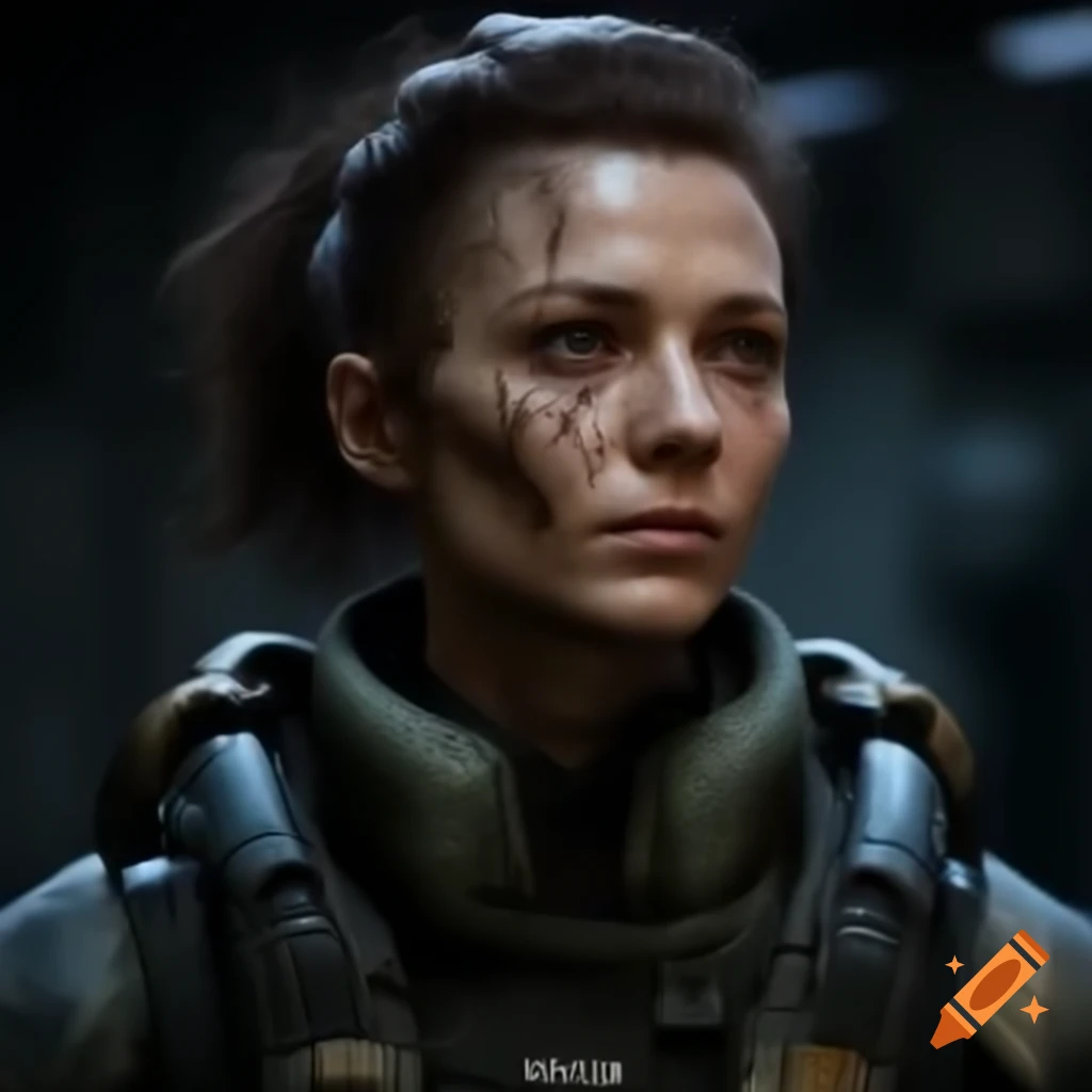 Futuristic female rebel fighter with scars