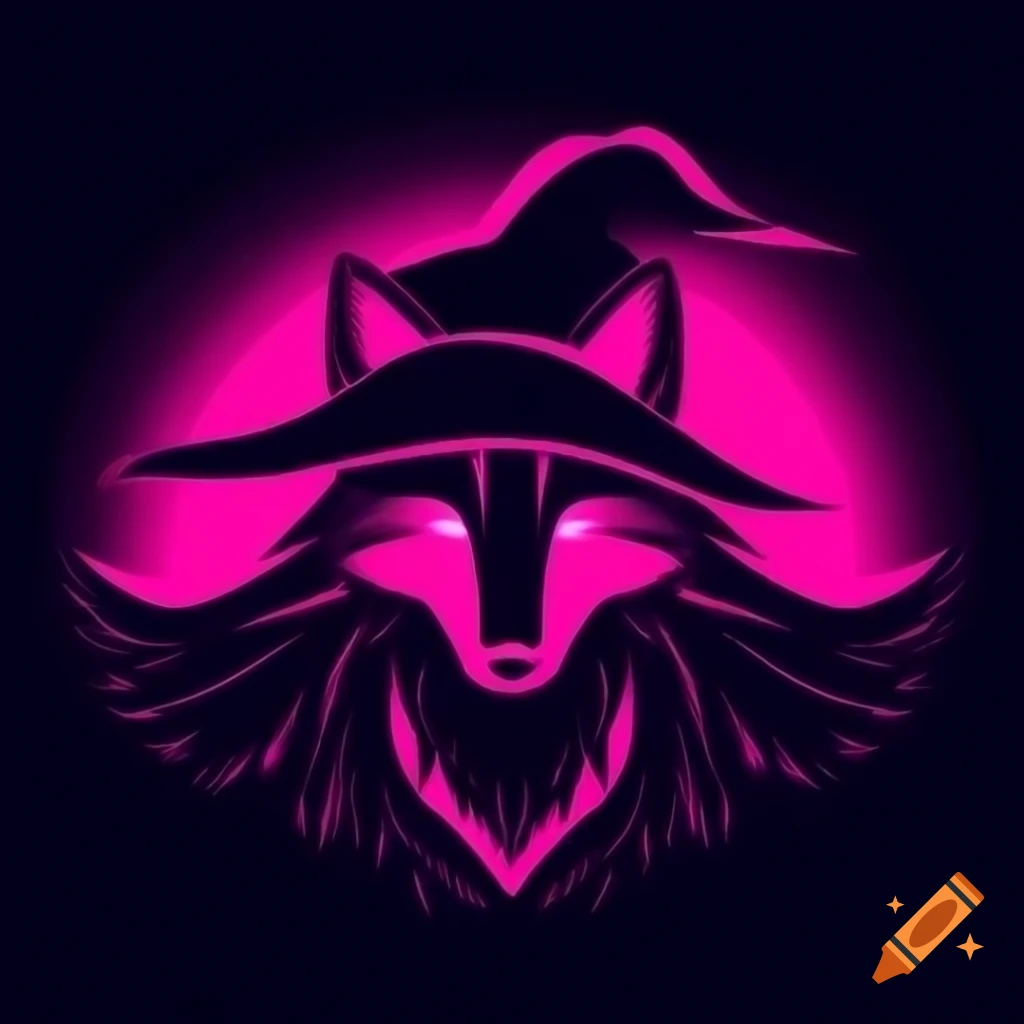 Kitsune silhouette with fedora and vibrant pink tails against cosmic backdrop
