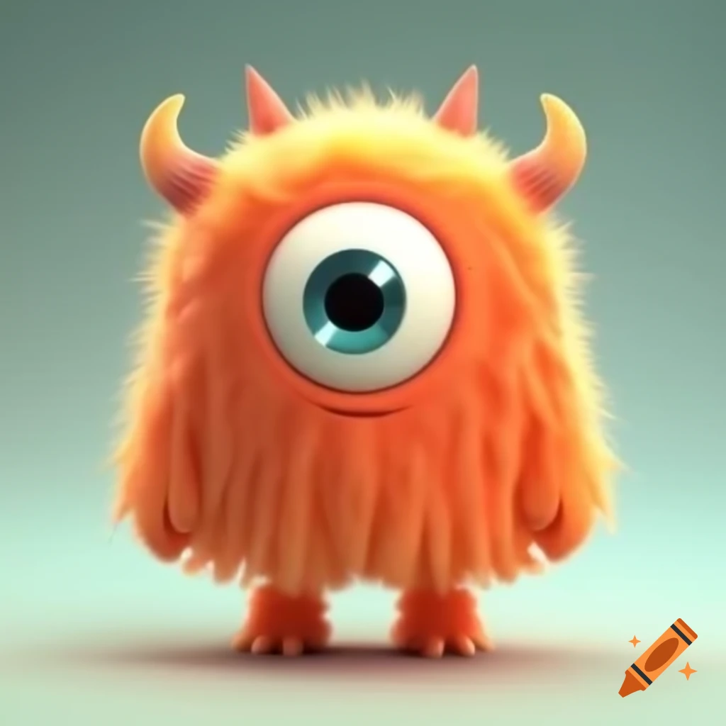 Cute orange monster with one eye, two horns, short legs, and flippers
