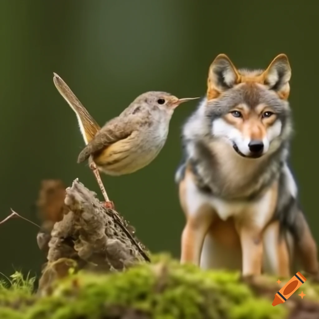 Wren and wolf in the woods