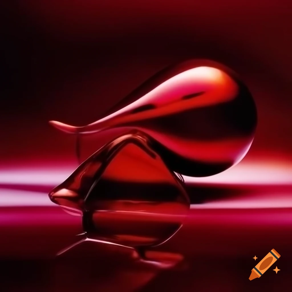 Pop surreal photography featuring iridescent red glass statue
