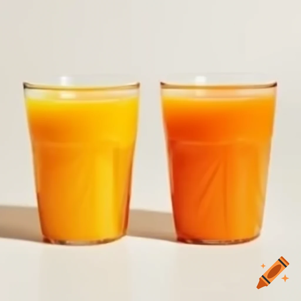 Two cups of orange juice with varying concentrations, same size