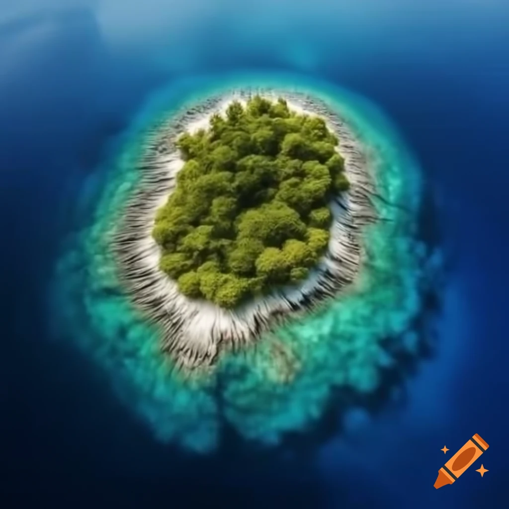 Aerial View Of A Serene Blue Island On Craiyon