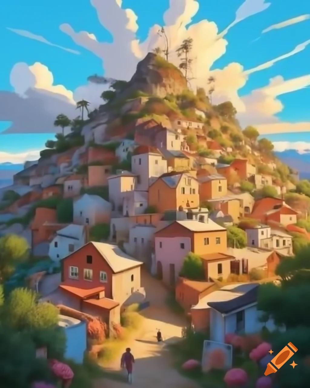 Charming colorful village on picturesque mountain slopes