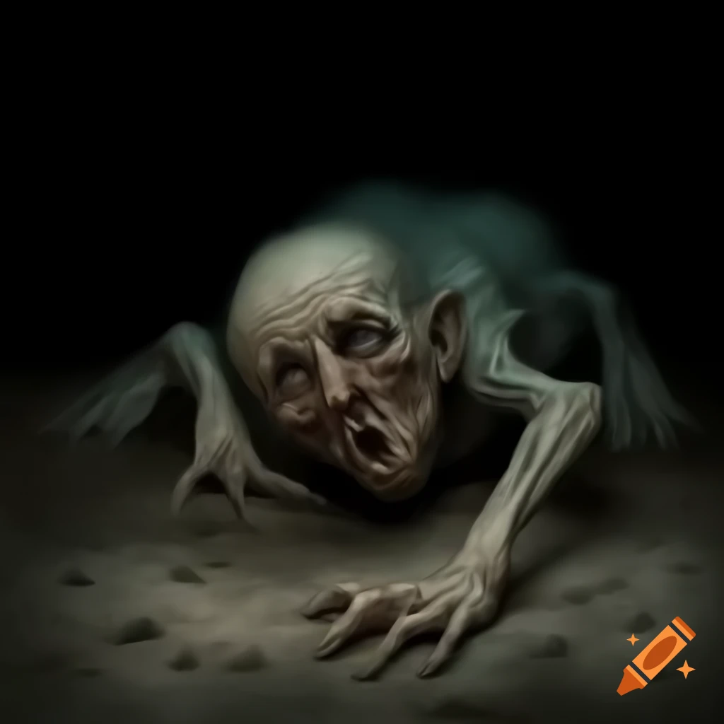 Grotesque creature in dark surroundings