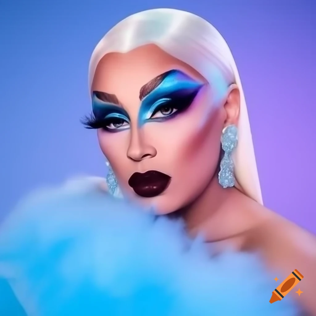 Ivory Ice in icy blue gown with crystals and faux fur for RuPaul's Drag Race