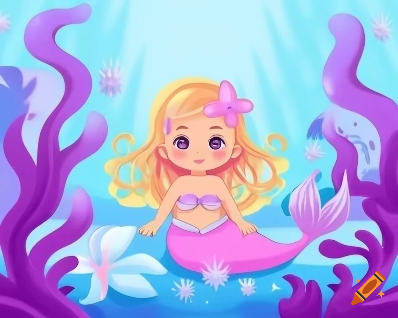Vintage Cartoon Mermaid In 1940s Style With Golden Hair And Light Pink vintage-cartoon-mermaid-in-1940s-style-with-golden-hair-and-light-pink