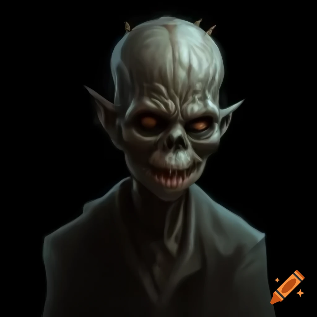 Spooky creature, ghoul set against a black background