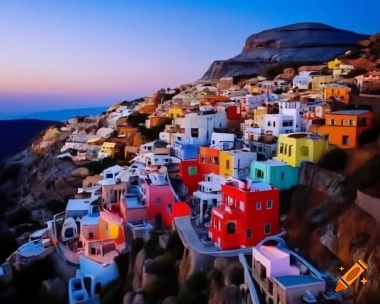 Colorful houses on a mountain in Greece with soft natural lighting