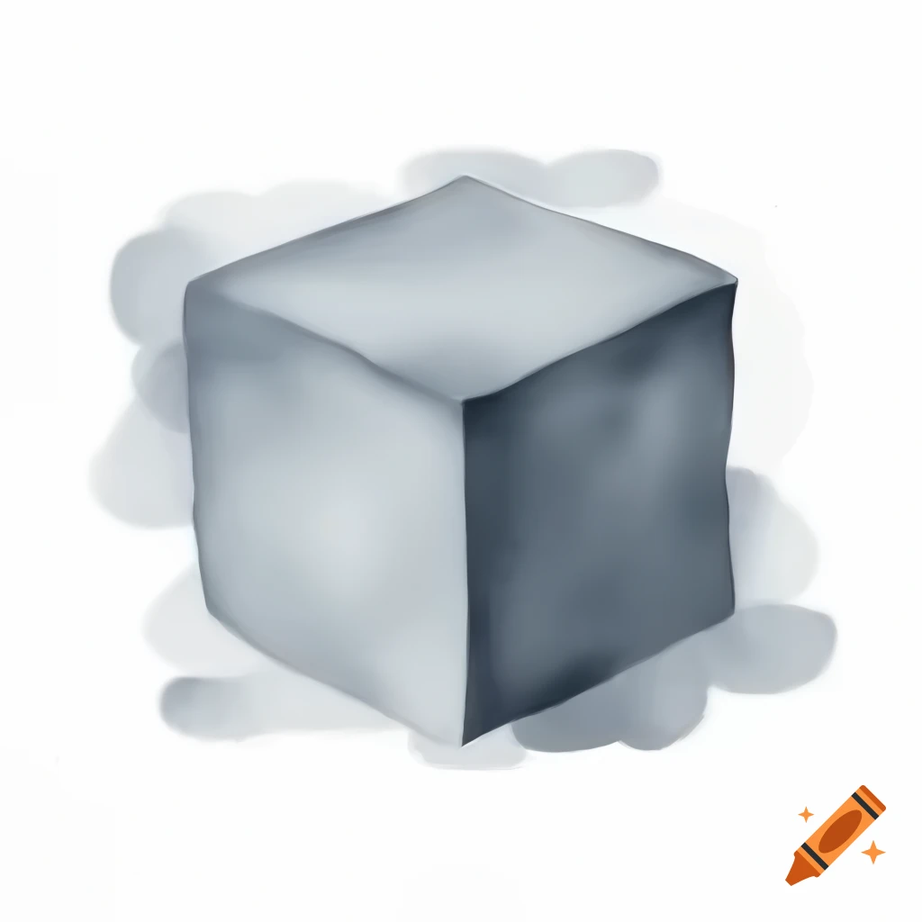 Solid gray cube on white background in watercolor style