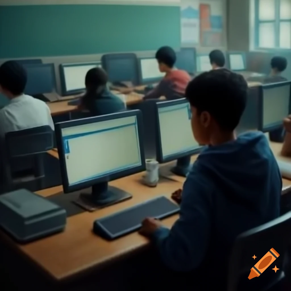 Students engaging with computers in a classroom setting