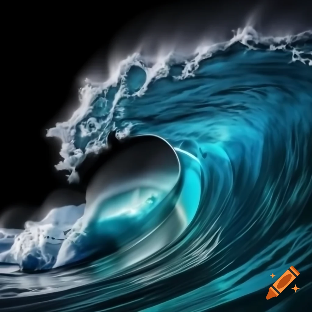 Cyan waves crashing against black background