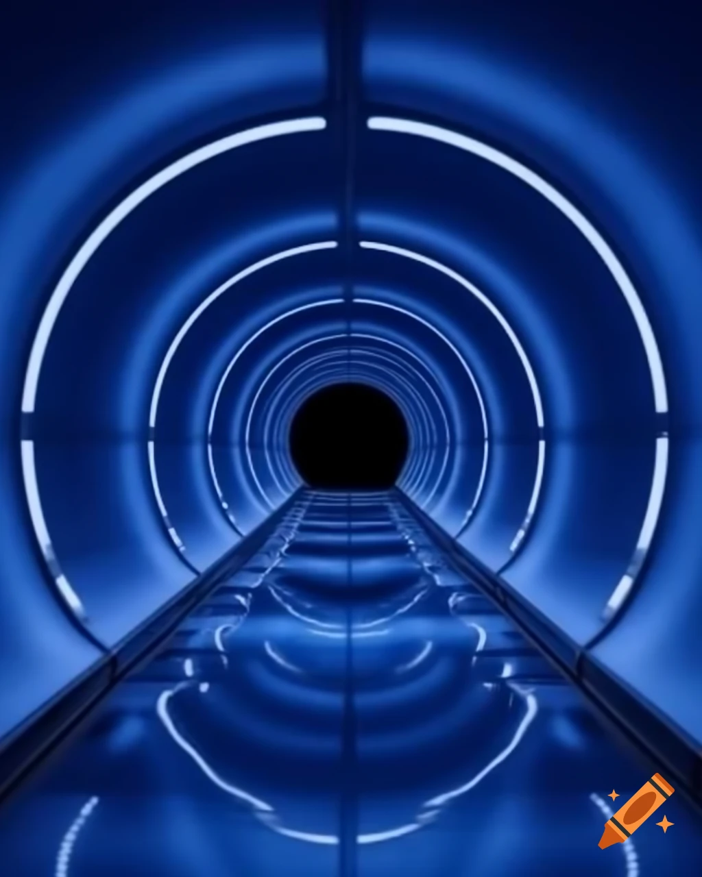 Infinite blue tunnel in spacecraft