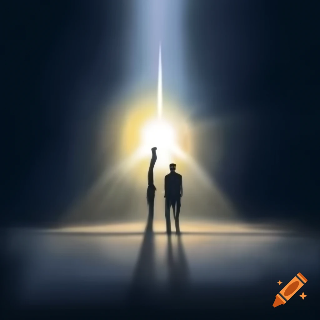 Being of light radiating illumination towards a human silhouette
