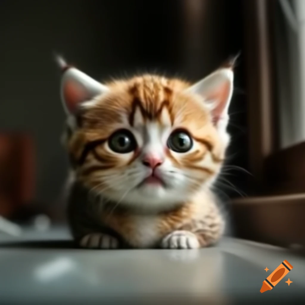 Cute kitten with big sad eyes