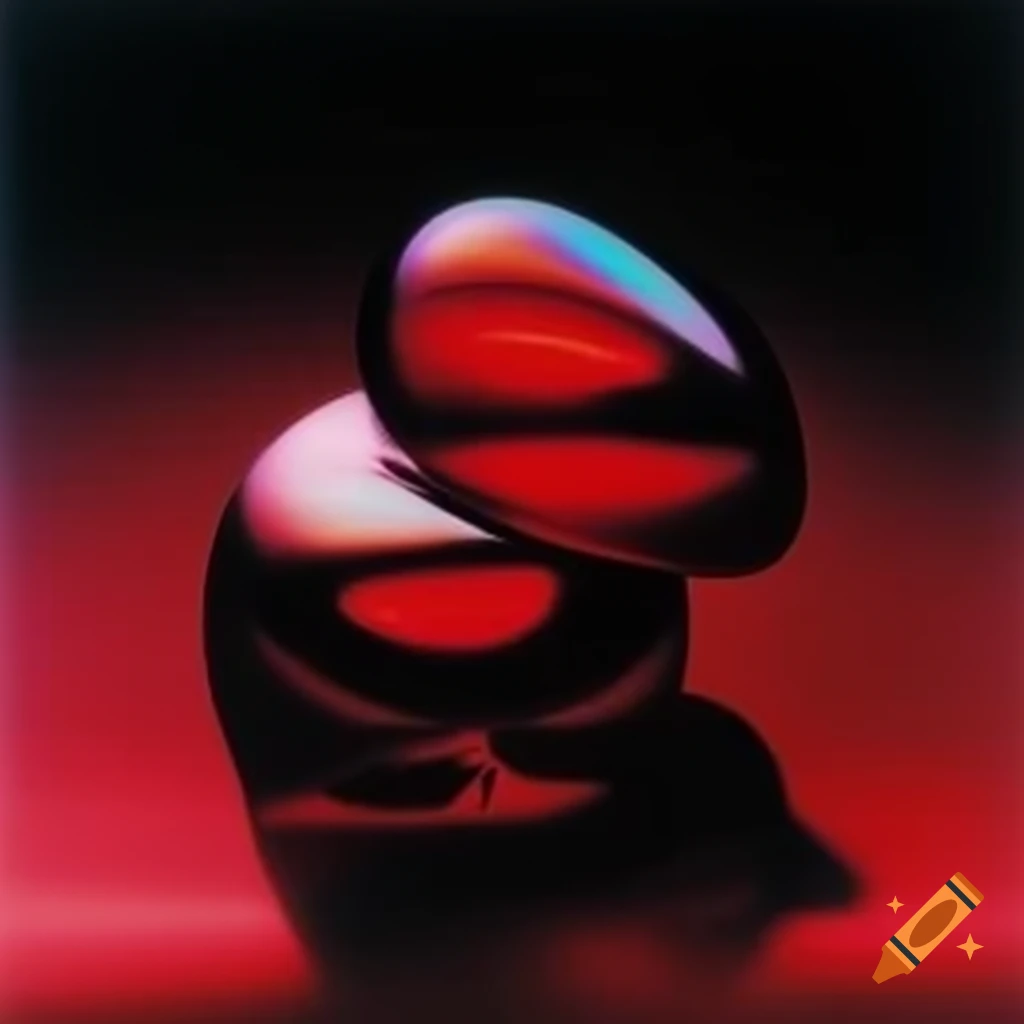 Pop surreal photography featuring iridescent red glass statue