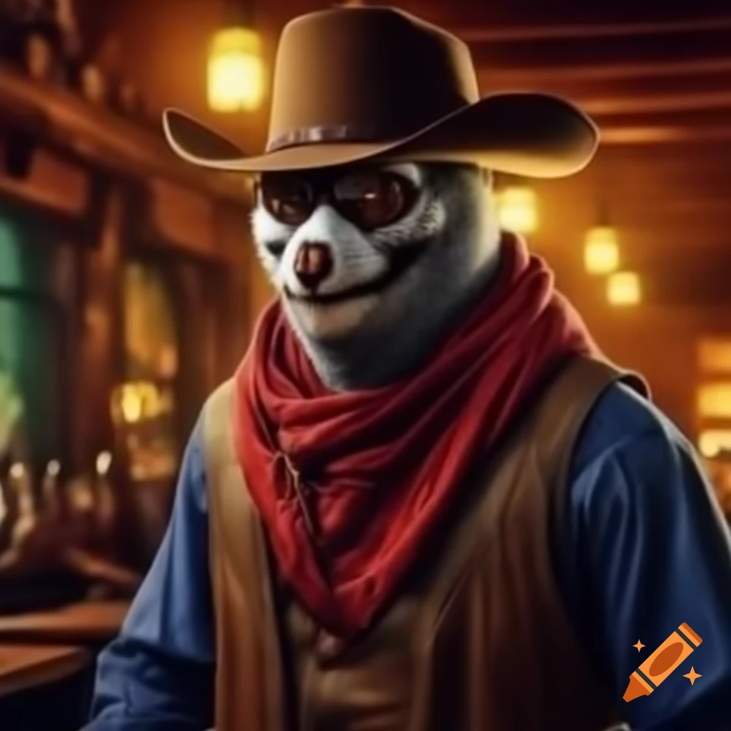 Animals in ski masks robbing old saloon set in cowboy times