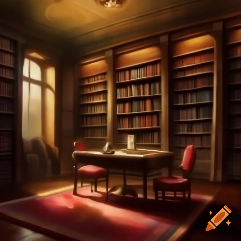 Classy oriental library bookshelf oil painting