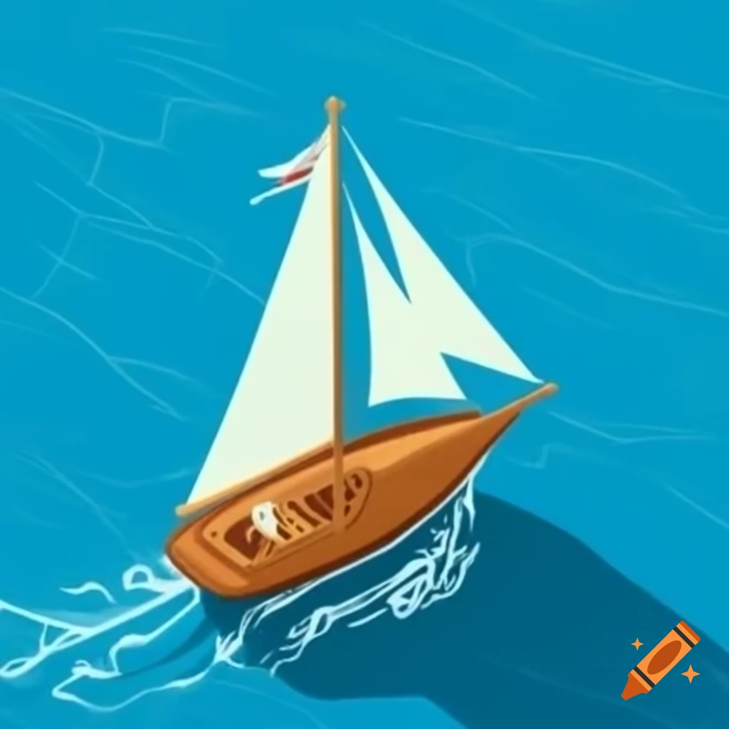 Boat sailing obliquely against the current, aerial view