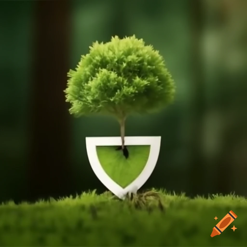 Bush growing from shield, unique artistic concept