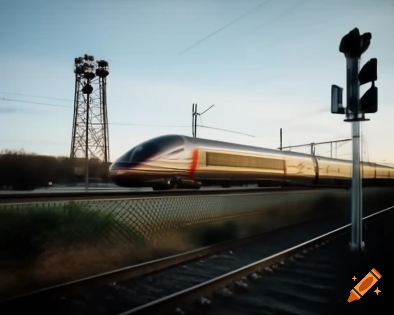 Modern train contrasted with old-fashioned signal control tower and operator