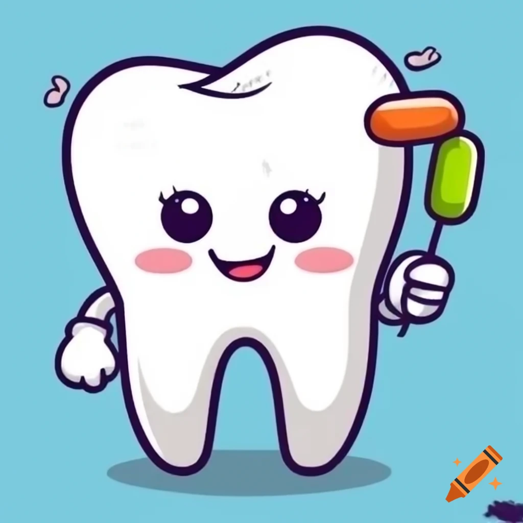 Cartoon illustration of tooth surrounded by colorful candies