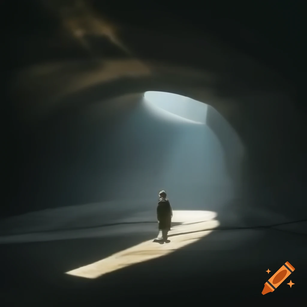 Person walking towards a bright light