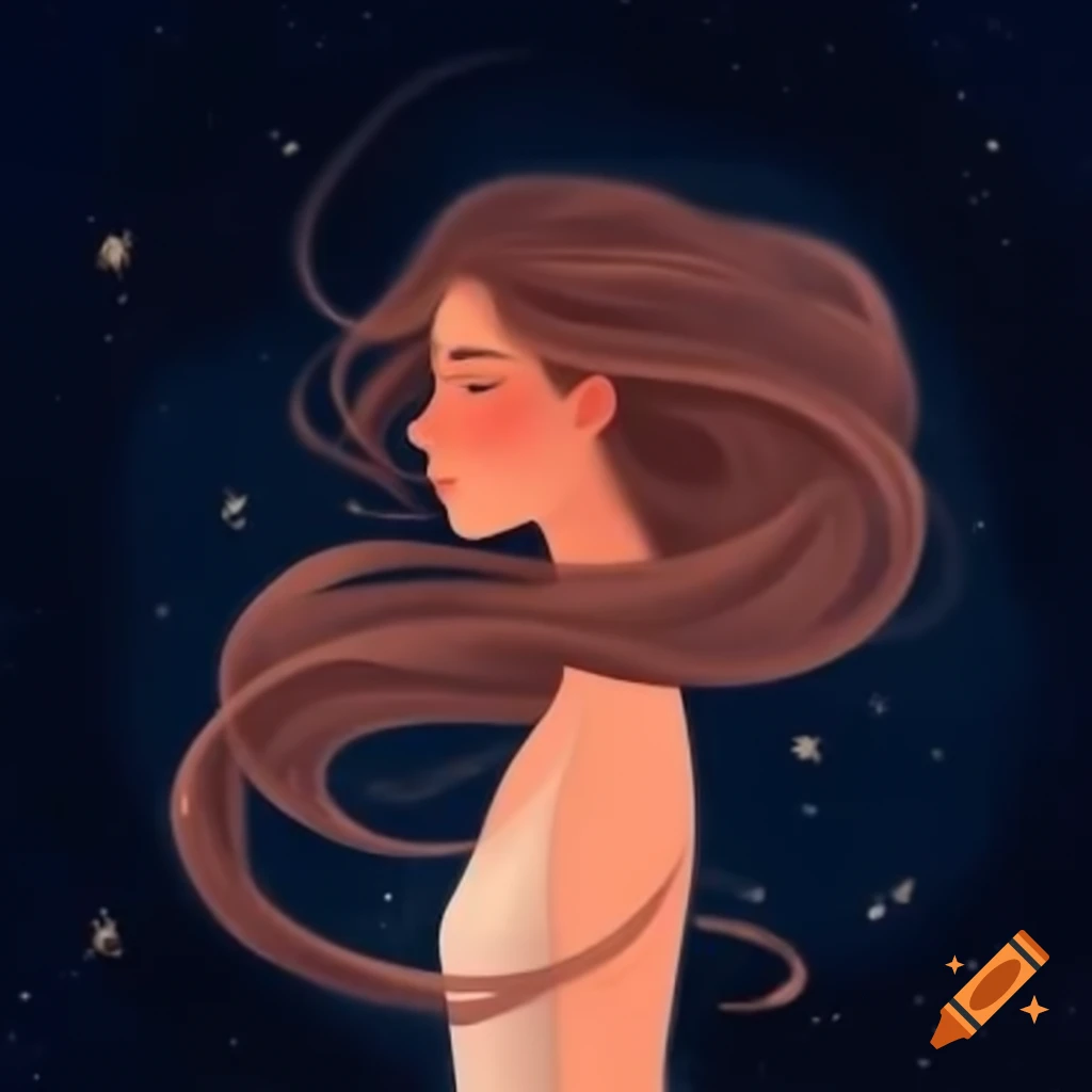 Young woman dreaming under deep space canvas filled with galaxies