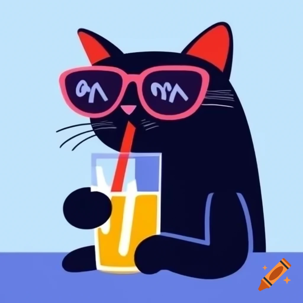 cartoon-art-of-black-cat-wearing-sunglasses-drinking-on-craiyon