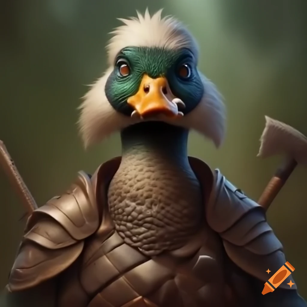 Fierce warrior duck character illustration