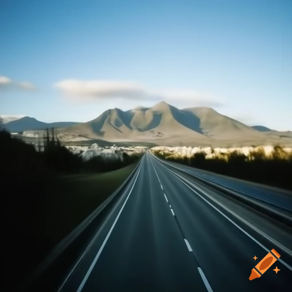Scenic route leading to mountains and a city