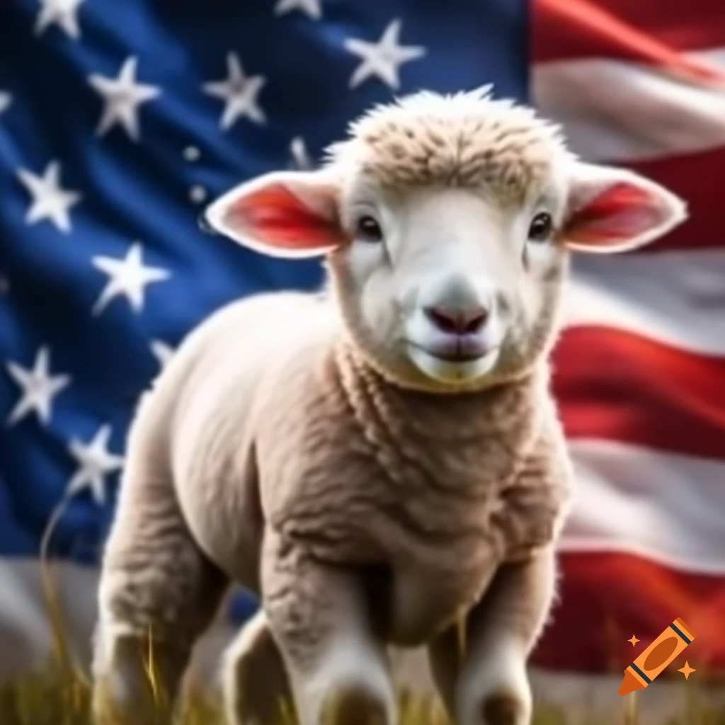 Lamb with American flag backdrop