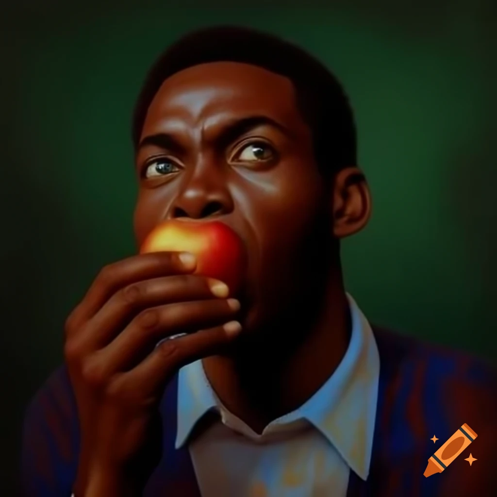 Black man enjoying a fresh apple
