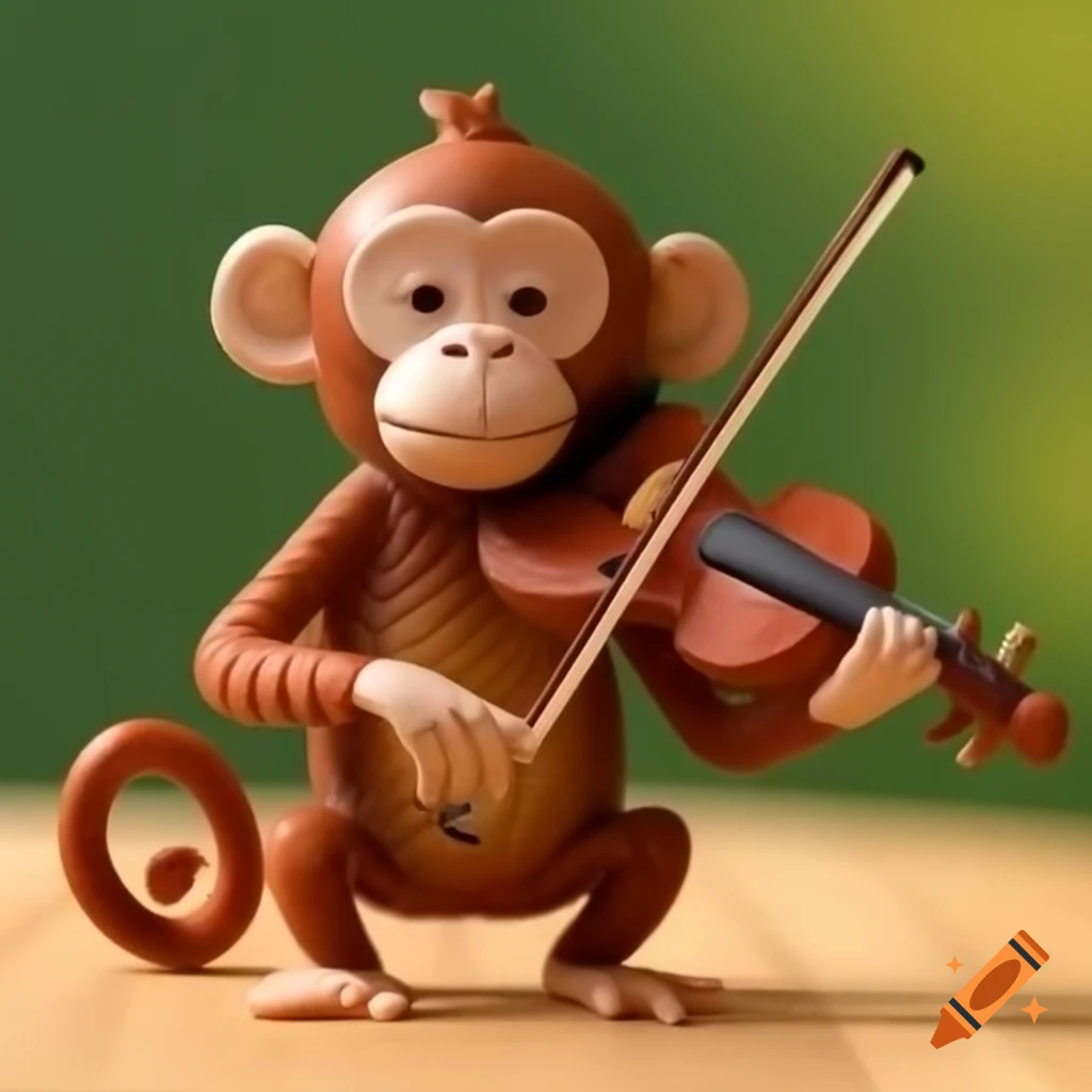 Monkey playing the violin in whimsical art