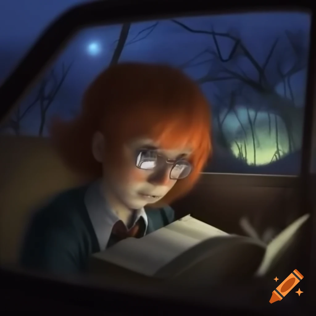 Robin Hamilton Maule fixing a 1970s yellow vehicle in a haunted junkyard at night
