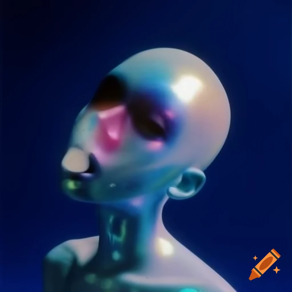Pop surreal photography featuring iridescent glass statue