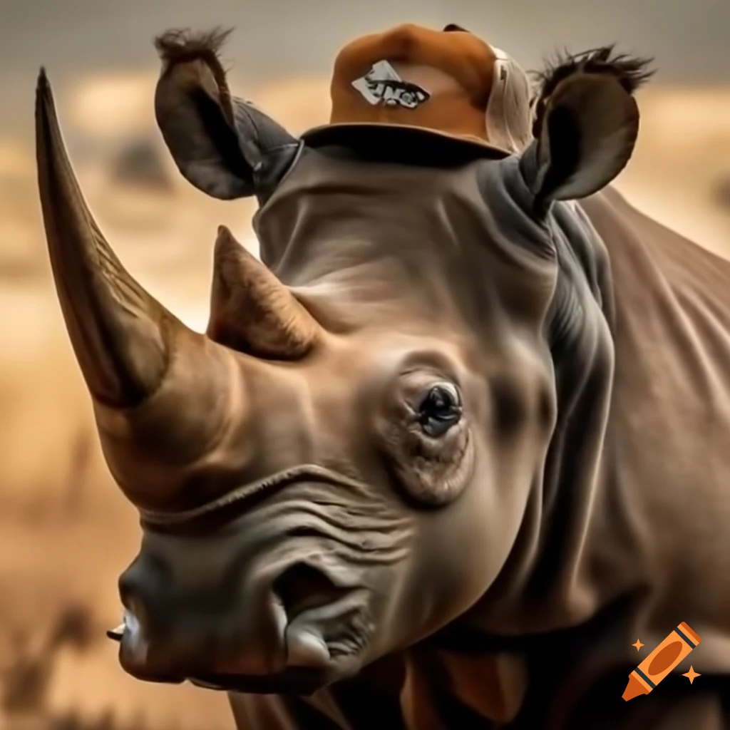 Rhinoceros wearing a trucker hat