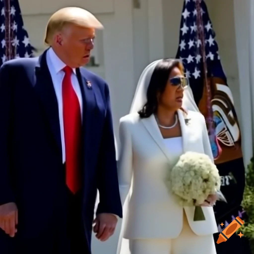 Satirical scene of Trump and Kamala at a wedding