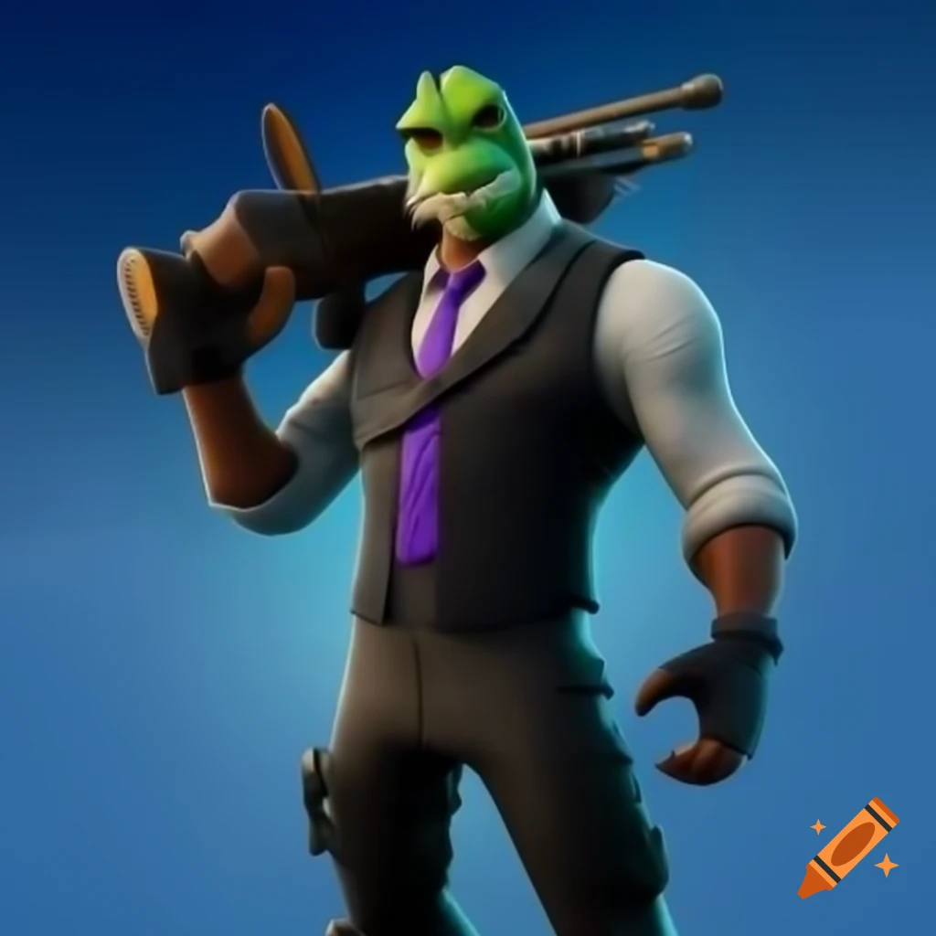 Fortnite inspired T-REX in glowing suit holding pump shotgun