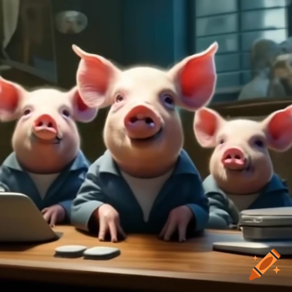 Three little pigs as software engineers in an office setting