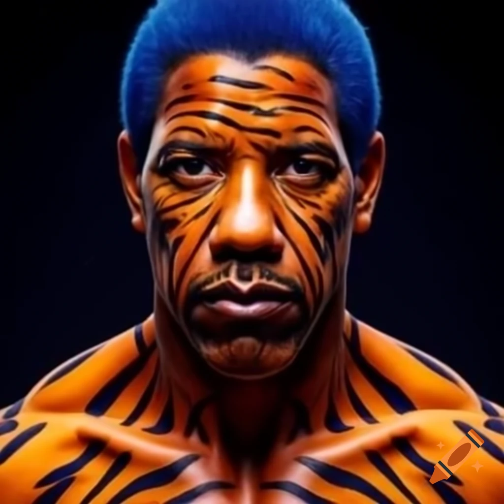 muscular-figure-with-tiger-style-makeup-featuring-blue-hair-and-orange
