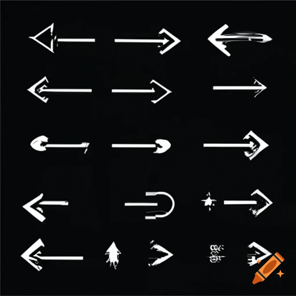 Large black minimalist arrow icons in various directions and styles