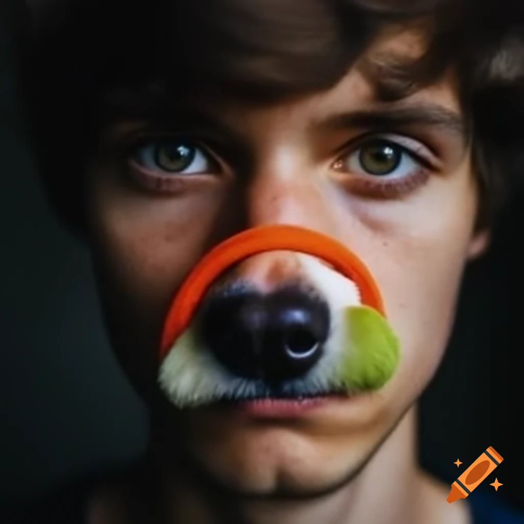 Young guy with dog nose snout playful expression on craiyon